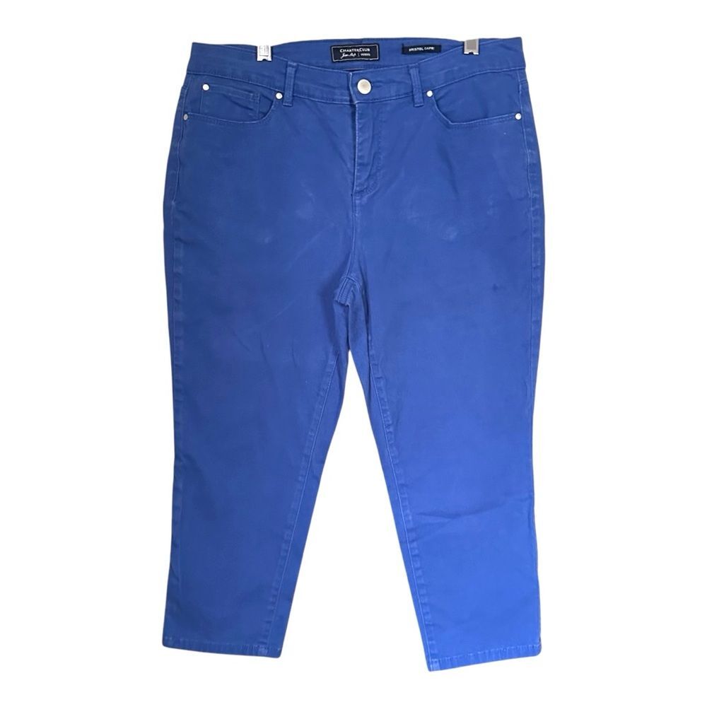 Charter Club Womens Sz 10 Petite Bristol Capri Pants Blue Stretch Denim Zip Fly